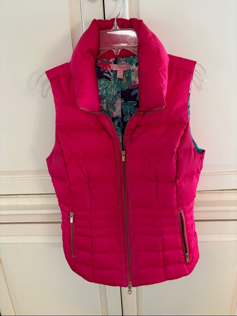 Lilly Pulitzer Hot Pink Quilted Puffer Vest with Paisley Lining